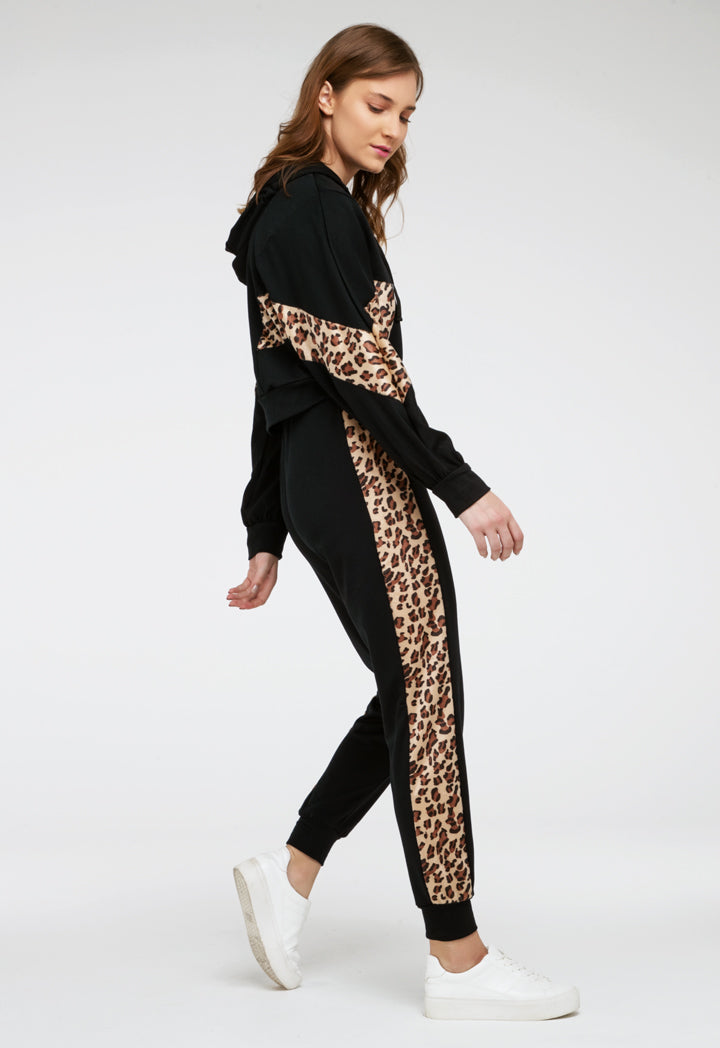 Leopard Zip Up Hooded With Sweatpants