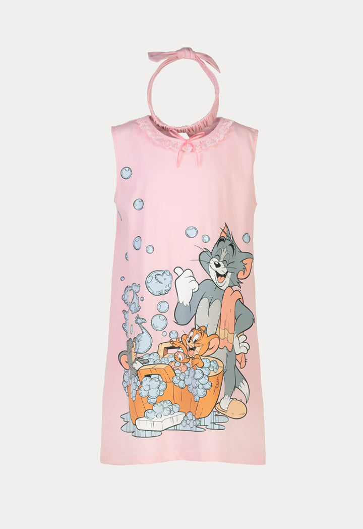 Tom & Jerry Cartoon Graphic Print Dress And Shorts Set