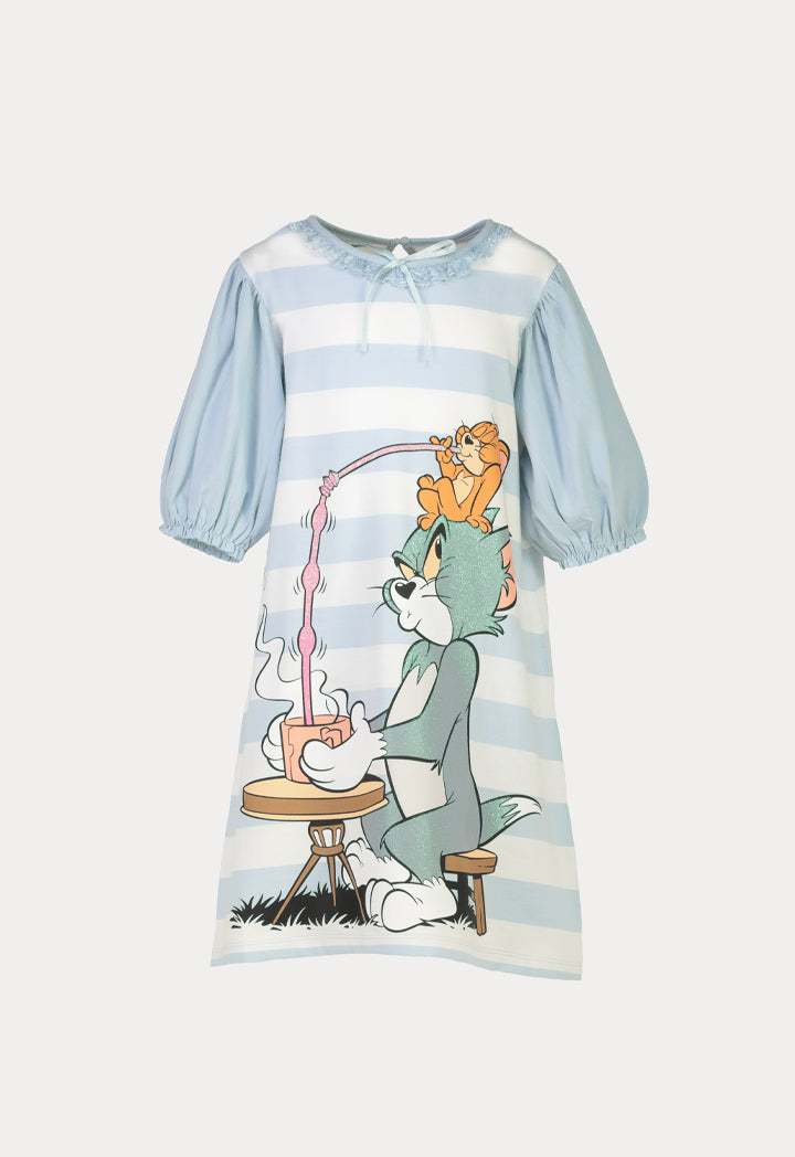 Tom & Jerry  Glittery Graphic Print Puff Dress And Short Sets