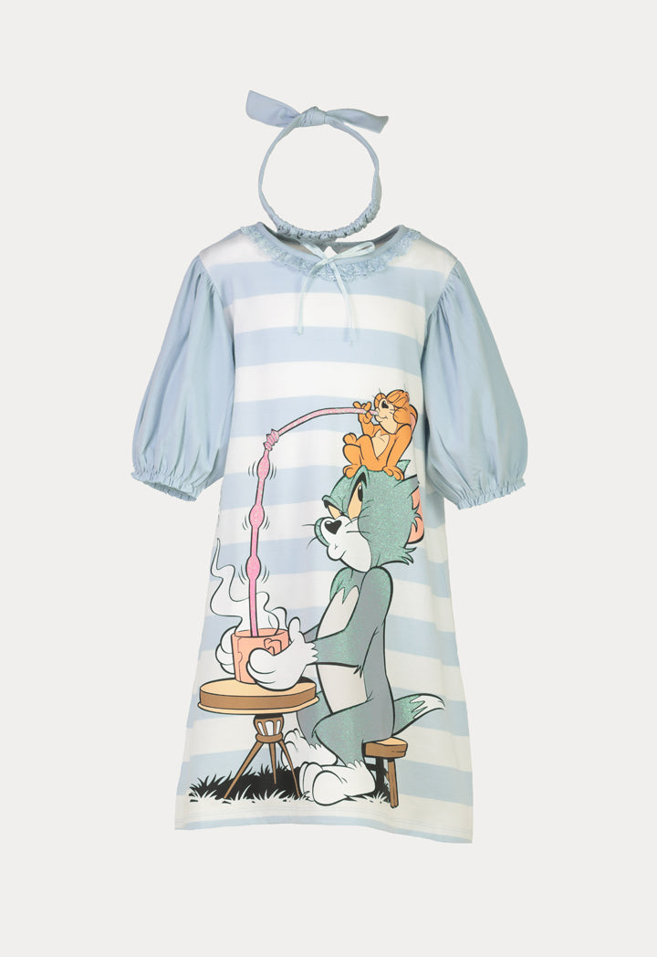 Tom & Jerry  Glittery Graphic Print Puff Dress And Short Sets