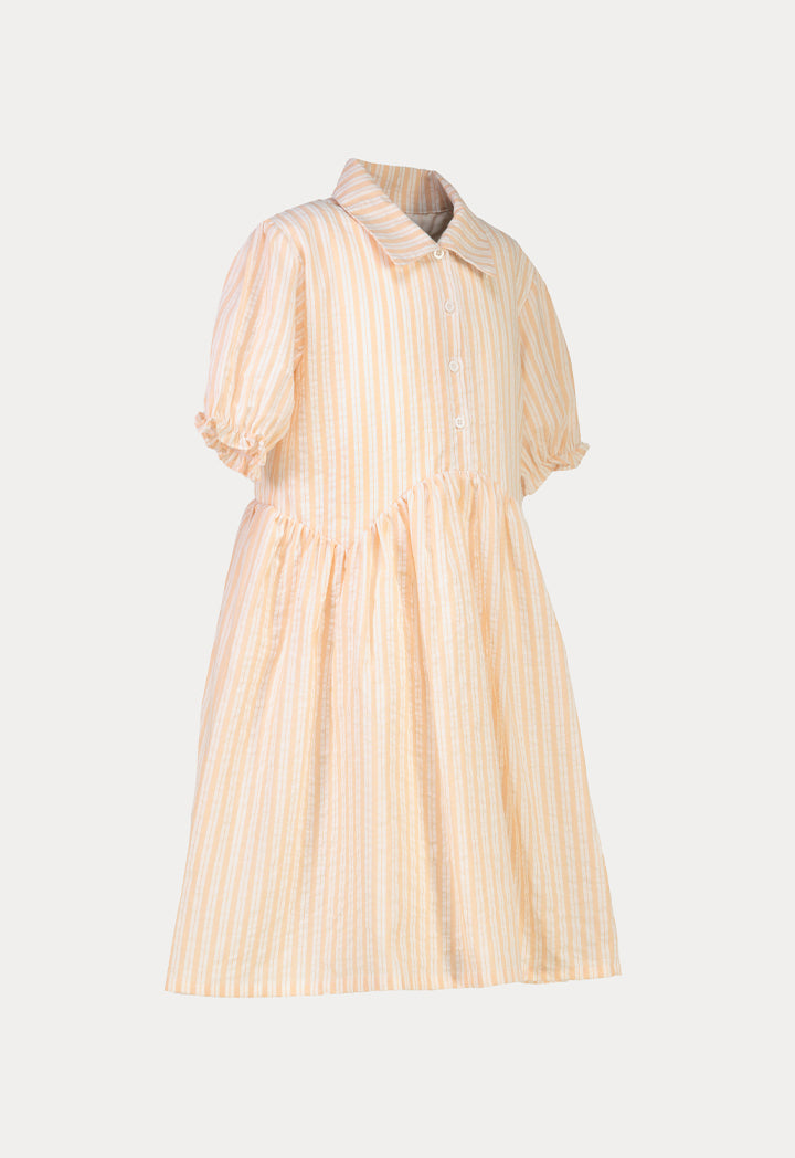 Stripe Elastic Ruffle Puff Sleeves Dress