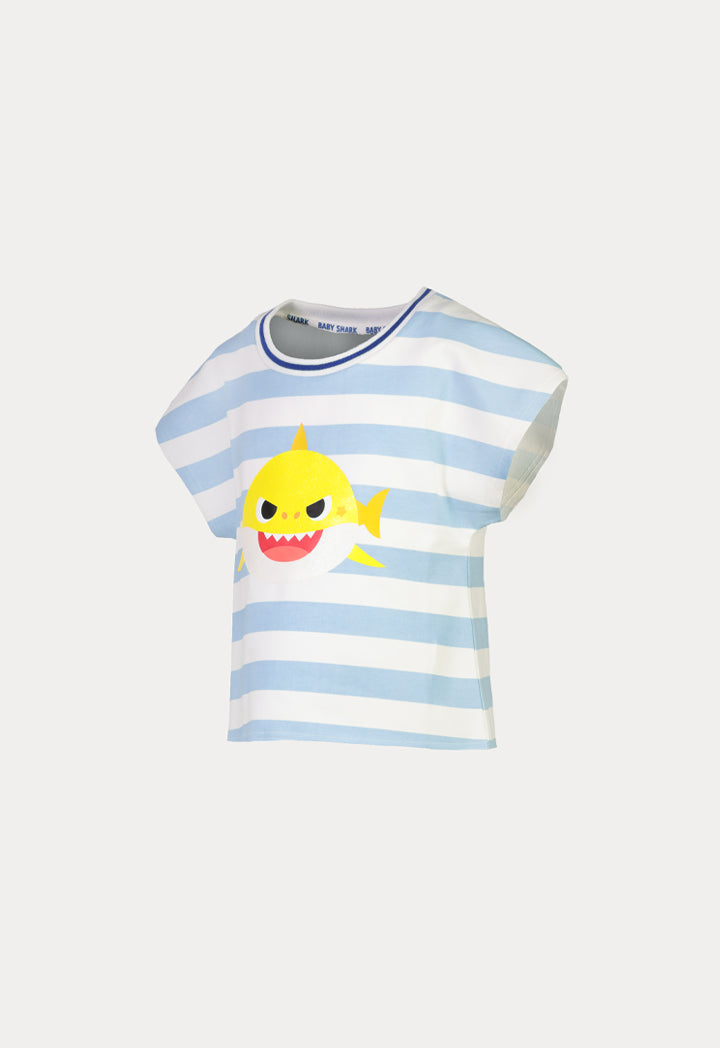 Baby Shark Digital Print Stripes Rib Shirt