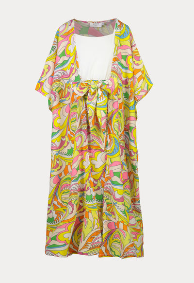 Multicolor Wrap Around Dress With Shrug Sets